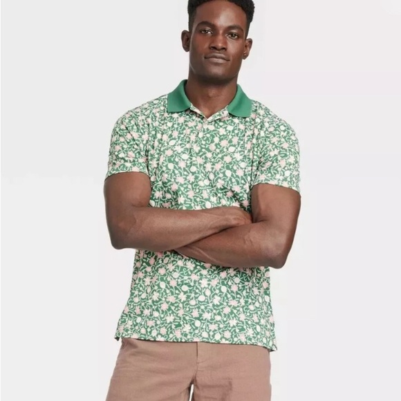 Goodfellow Green Floral Men's Polo Shirt - Picture 1 of 9